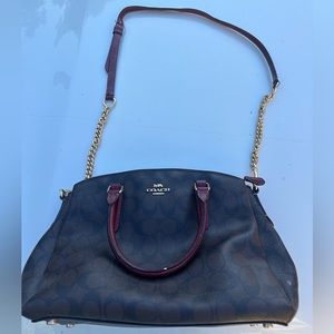 Authentic Coach Brown and Maroon Purse with Gold Chain